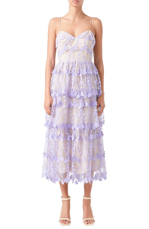 Floral Embroidered Tiered Lace Midi Dress