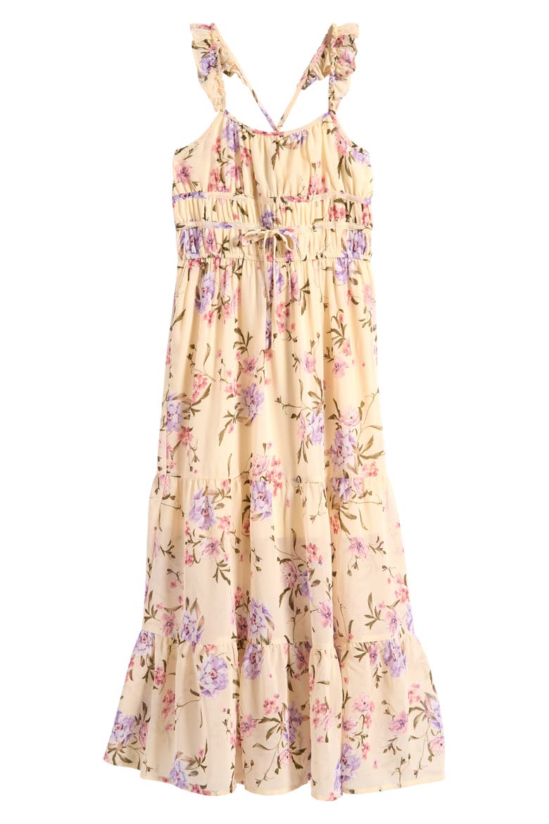 Kids' Floral Ruffle Strap Maxi Dress, Main, color, IVORY