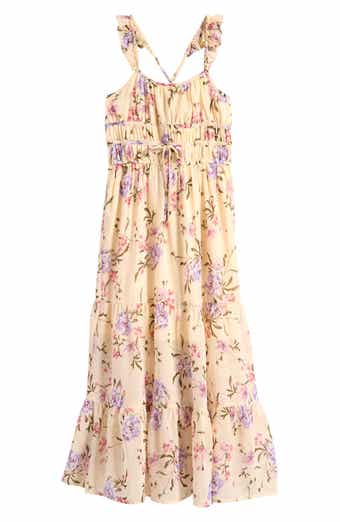 Kids' Floral Ruffle Strap Maxi Dress