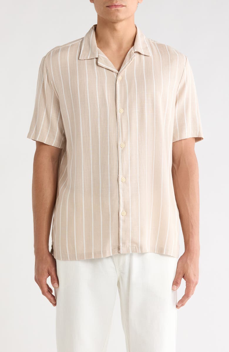 DENIM AND FLOWER Stripe Camp Shirt, Main, color, Khaki