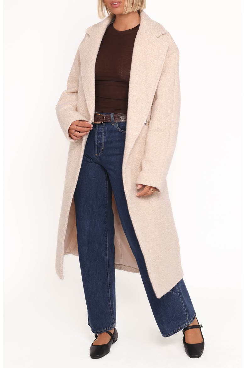 Goodie Belted Faux Shearling Longline Coat, Main, color, CREAM