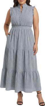 London Times Ruffle Trim Tiered Maxi Dress