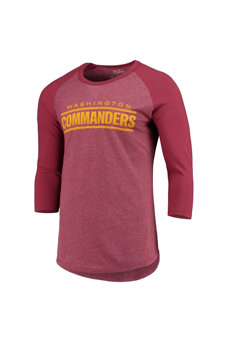 Men's Washington Commanders Majestic Threads Burgundy Wordmark 3/4-Sleeve Raglan Tri-Blend T-Shirt, Alternate, color, Burgundy