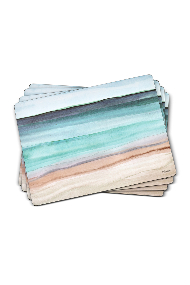 Coastal Shore Set of 4 Cork Back Placemats, Main, color, Multi