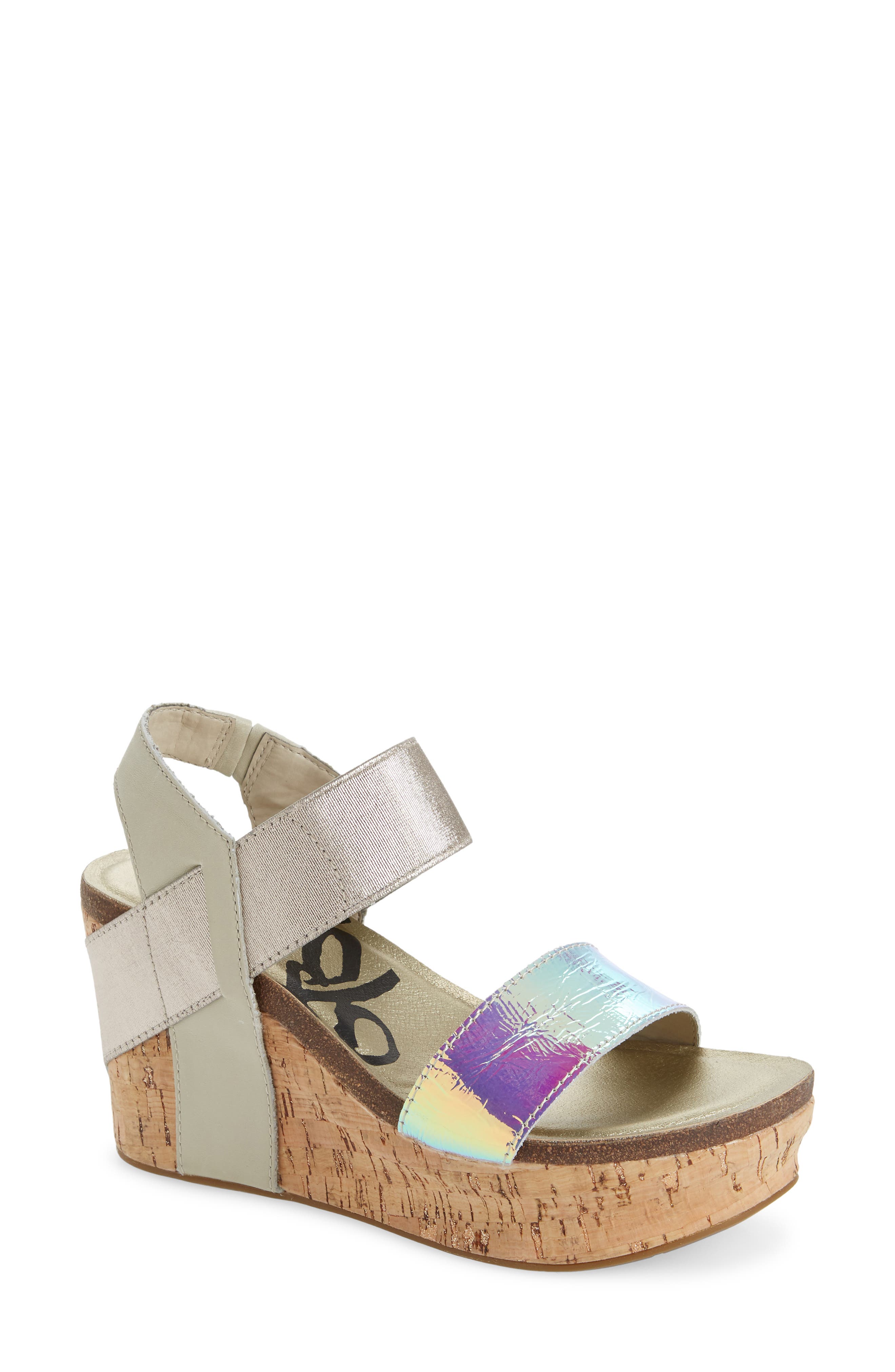 'Bushnell' Wedge Sandal, Main, color, IRIDESCENT LEATHER