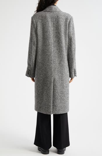 Herringbone Tweed Double Breasted Coat