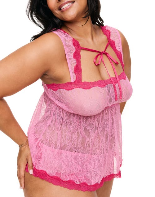 Adore Me Ettie Cami & Shorts Set Lingerie In Medium Pink