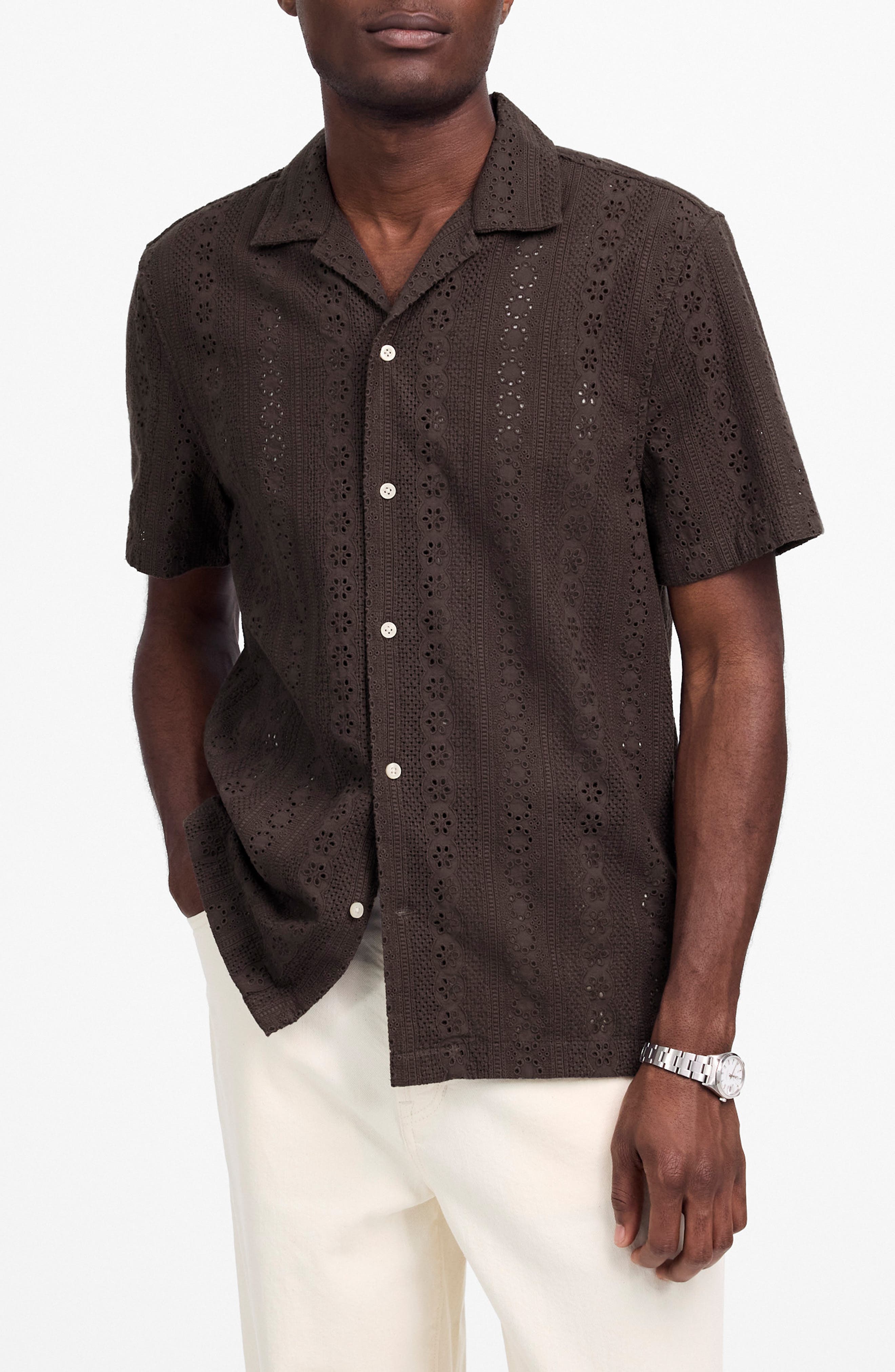 Madewell Short Sleeve Button-Up Shirt in Embroidered Cotton