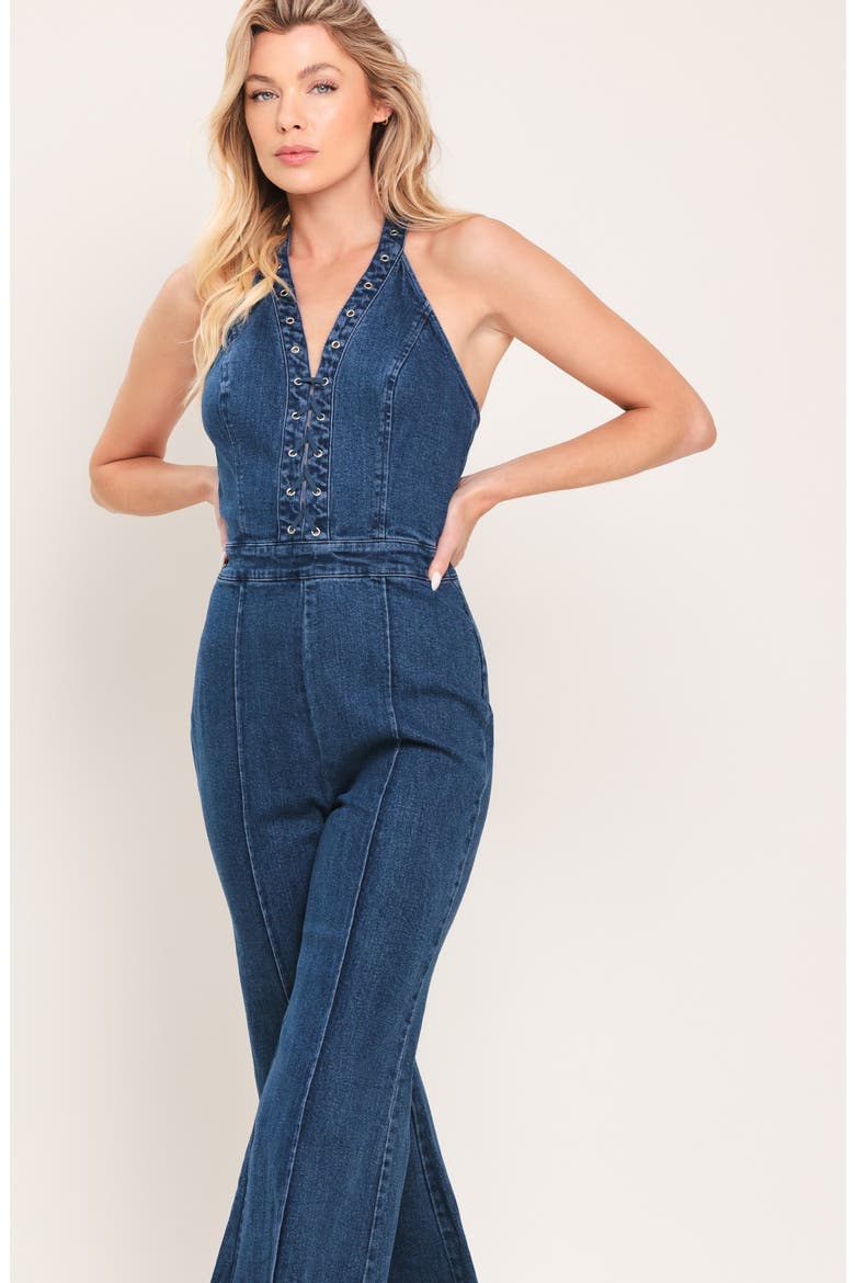 Denim Halter Jumpsuit, Alternate, color, MEDIUM INDIGO