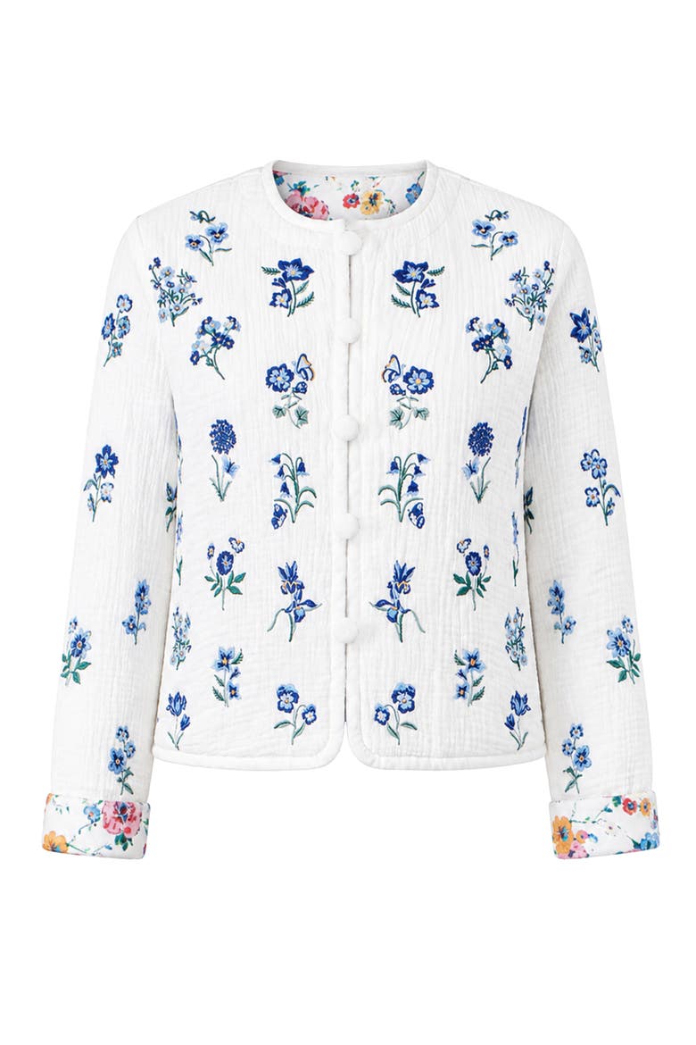 Floral Embroidery Cotton Jacket, Alternate, color, White