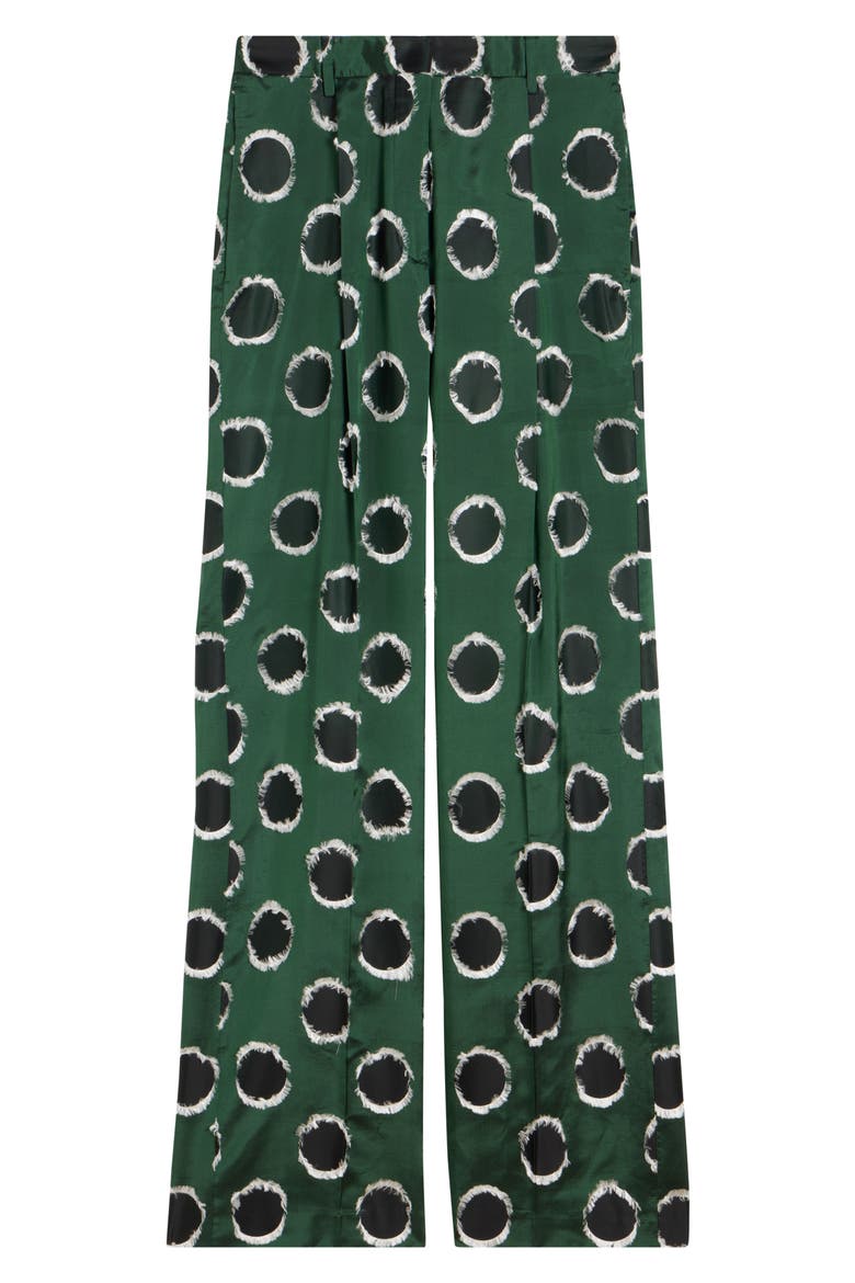 Portias Fil Coupé Polka Dot Pleated Satin Straight Leg Pants, Alternate, color, DARK GREEN
