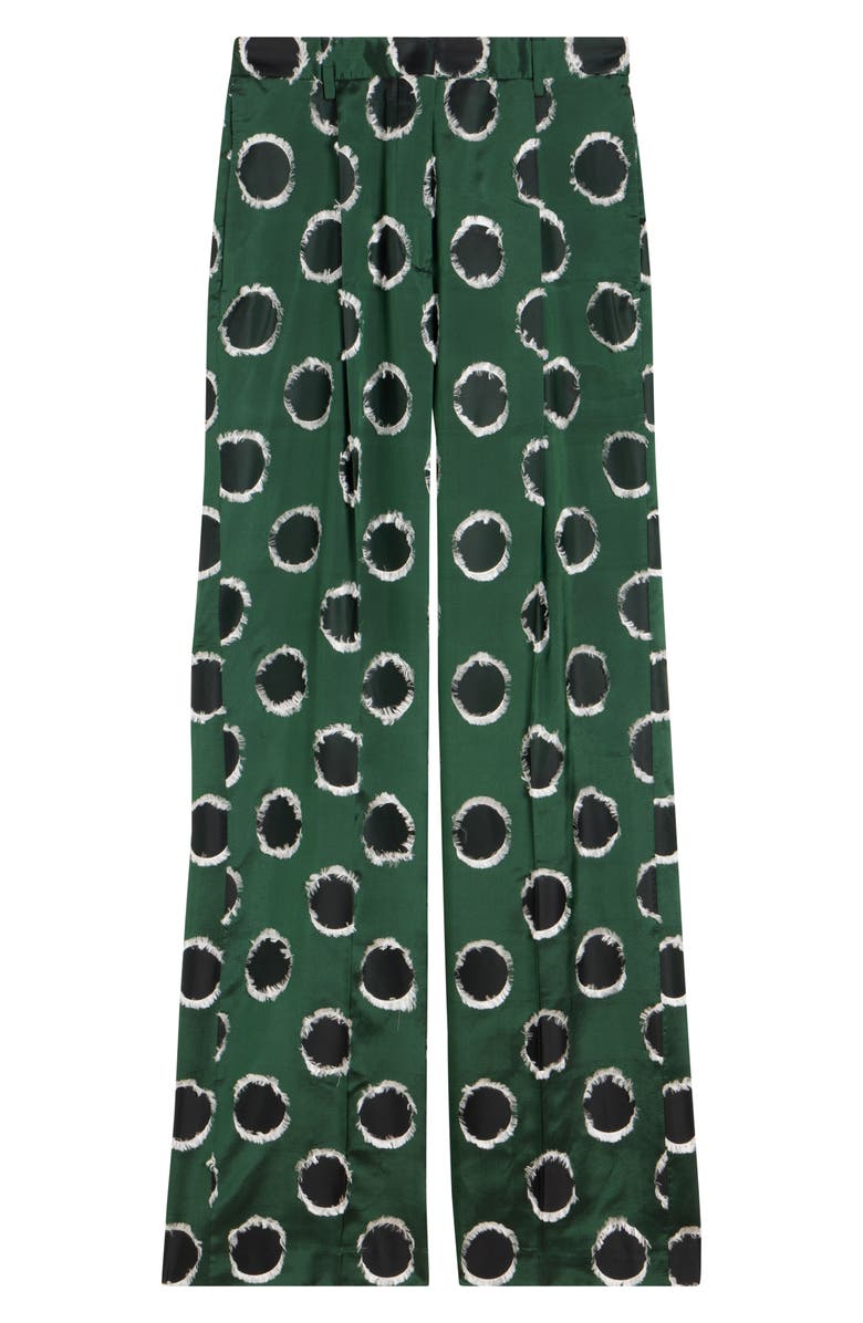 Dries Van Noten Portias Fil Coupé Polka Dot Pleated Satin Straight Leg Pants, Alternate, color, Dark Green