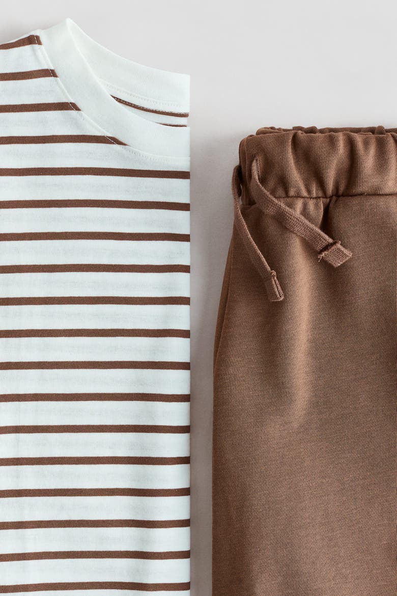 2-piece T-shirt And Shorts Set, Alternate, color, Brown/striped