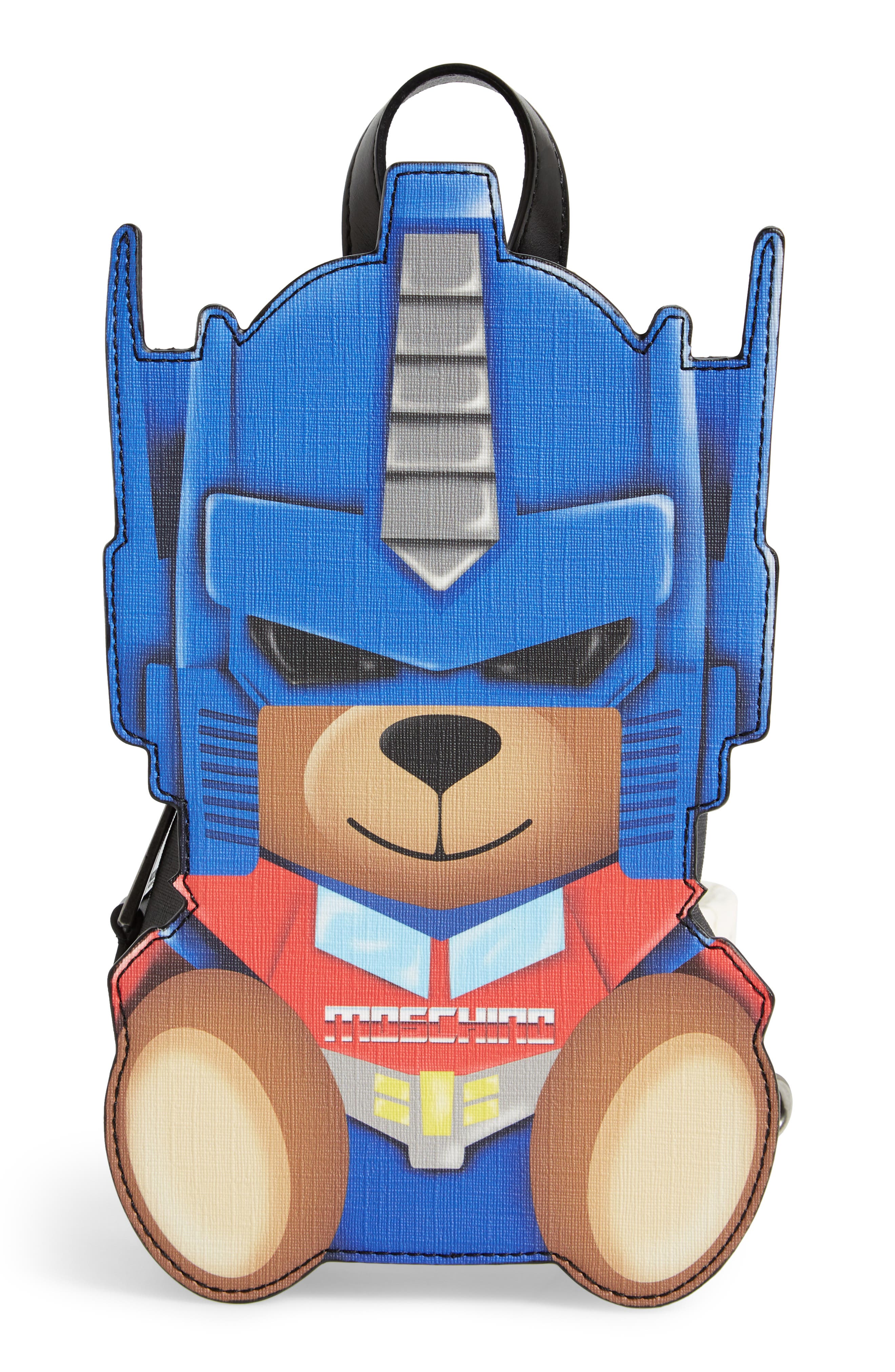 Transformer Bear Faux Leather Backpack, Main, color, BLUE MULTI
