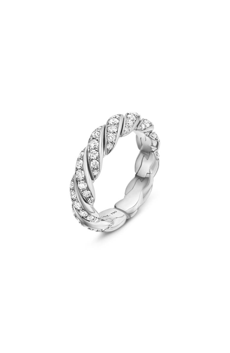 David Yurman Pavé Flex Band Ring with Diamonds and 18K White Gold, Alternate, color, Silver