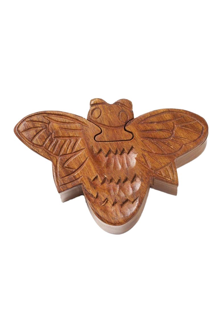 Bee Puzzle Box - Handcrafted Sheesham Wood, Main, color, Brown