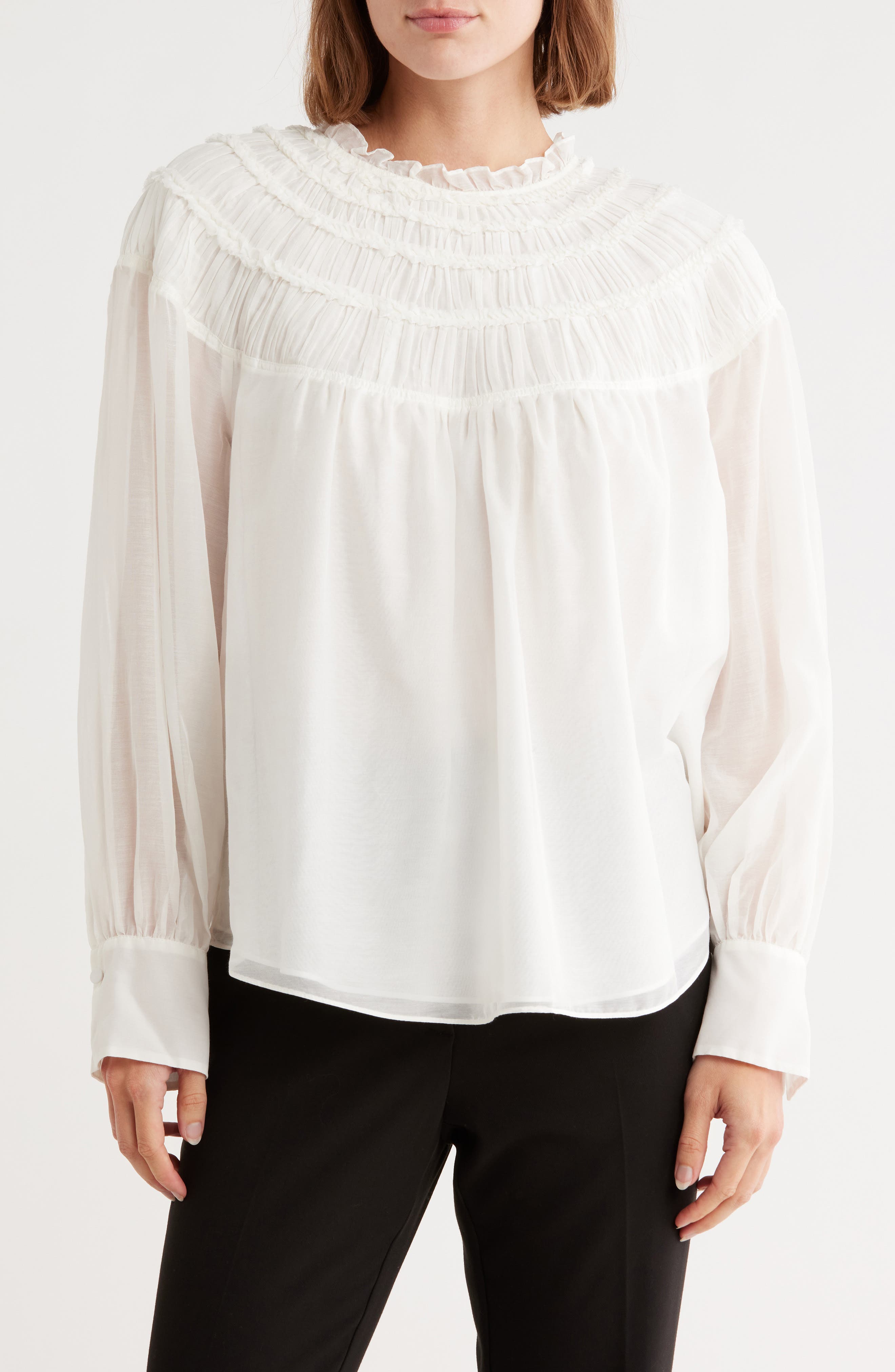 Rebecca Taylor Cotton & Silk Ruched Top