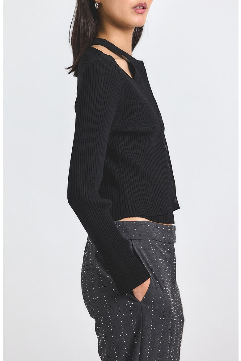 Lonnie Layered Rib Cardigan, Alternate, color, BLACK