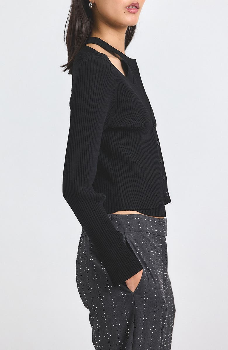 Derek Lam 10 Crosby Lonnie Layered Rib Cardigan, Alternate, color, Black