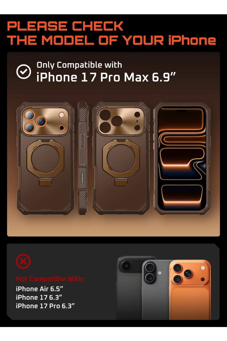 UB GRIP PRO Series iPhone 17 Pro Max MagSafe Phone Case with HD Tempered Glass, Alternate, color, Brown - iPhone 17 Pro Max