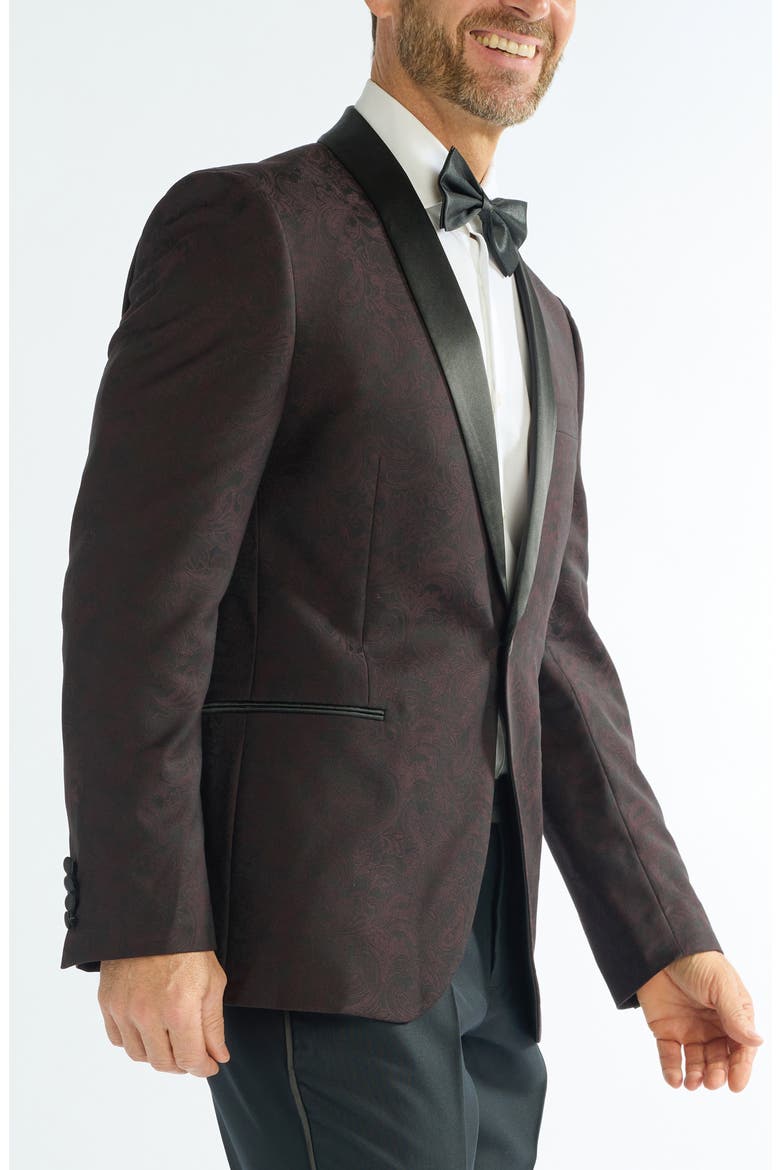 Paisley Jacquard Evening Jacket, Alternate, color, BURGUNDY