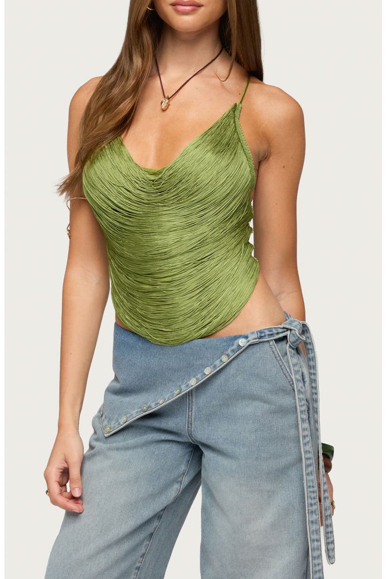 Elenie Fringe Crop Camisole, Main, color, GREEN
