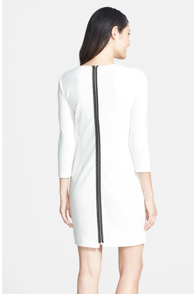 Zipper Detail Stretch Piqué Sheath Dress, Alternate, color, WHITE