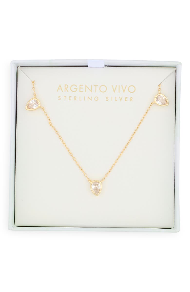 Argento Vivo Sterling Silver CZ Teardrop Station Chain Necklace, Main, color, Gold