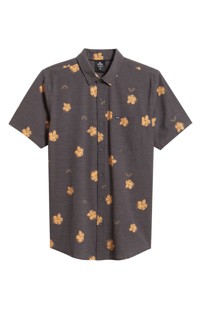 Rip Curl Sessions Aerotech Short Sleeve Performance Button-Up Shirt, Alternate, color, Washed Black