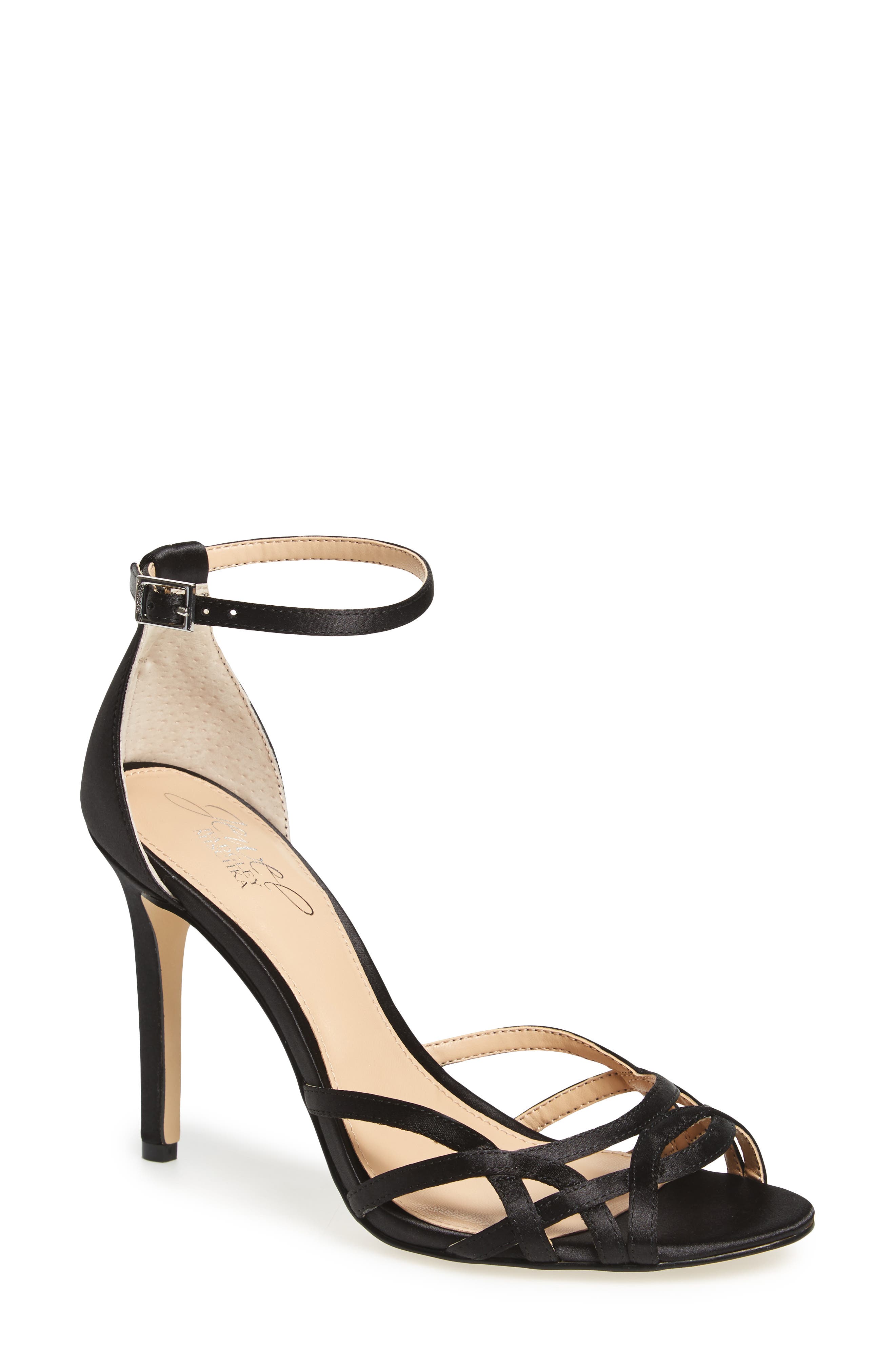 Haskell II Strappy Sandal, Main, color, BLACK SATIN