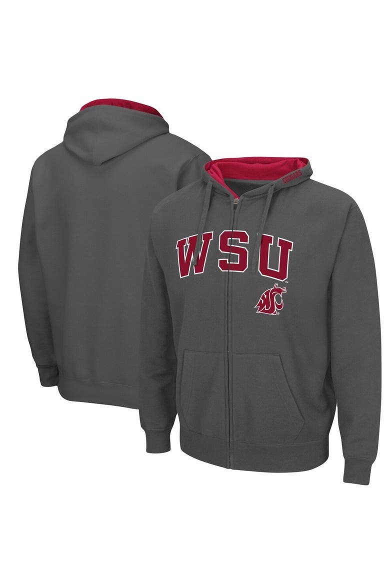 Men's Colosseum Charcoal Washington State Cougars Arch & Logo 3.0 Full-Zip Hoodie, Main, color, Charcoal