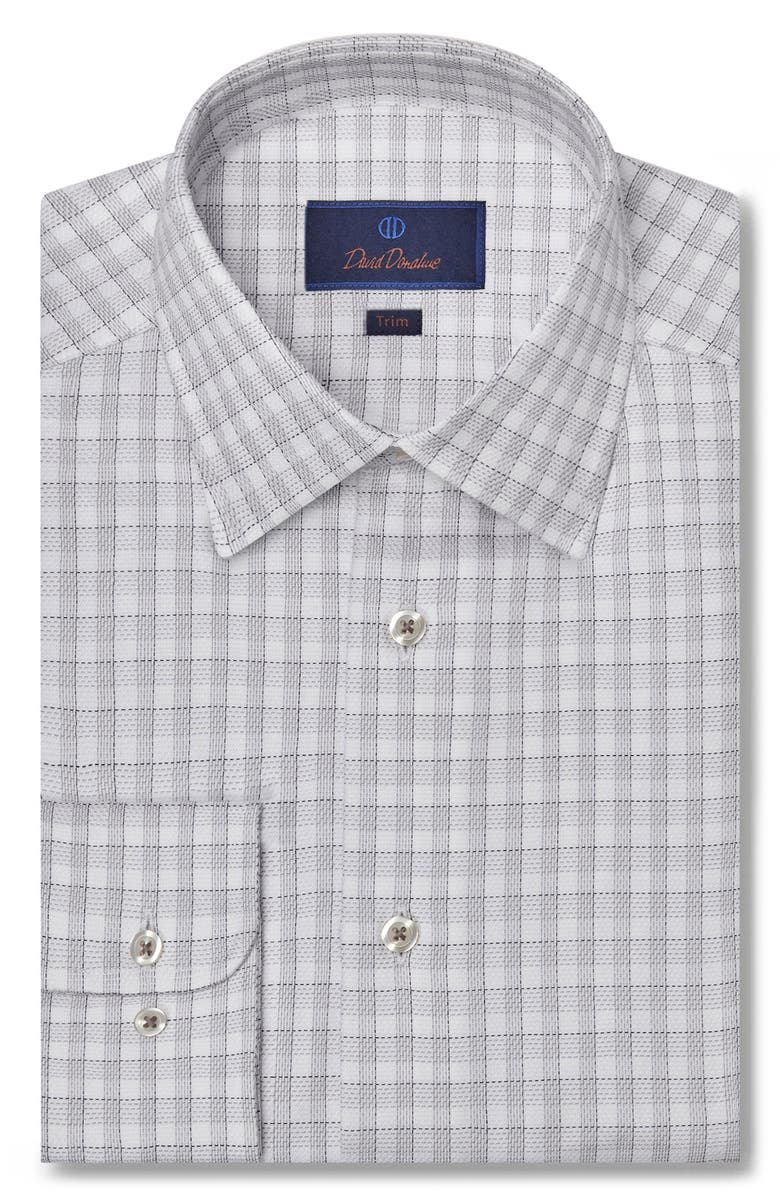 David Donahue Trim Fit Dobby Micro Check Cotton Dress Shirt, Main, color,