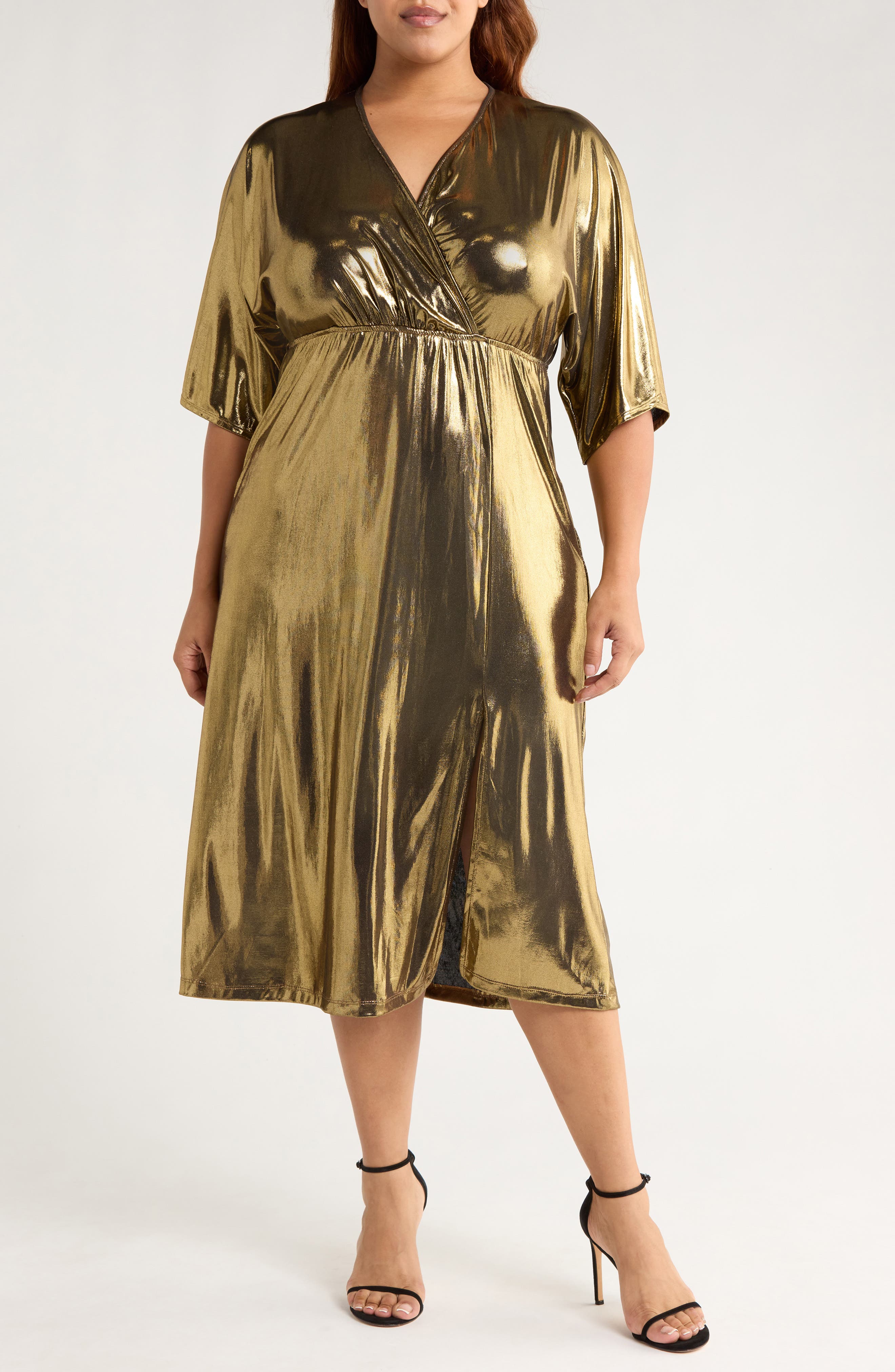 Renee C Metallic Dolman Sleeve Midi Dress