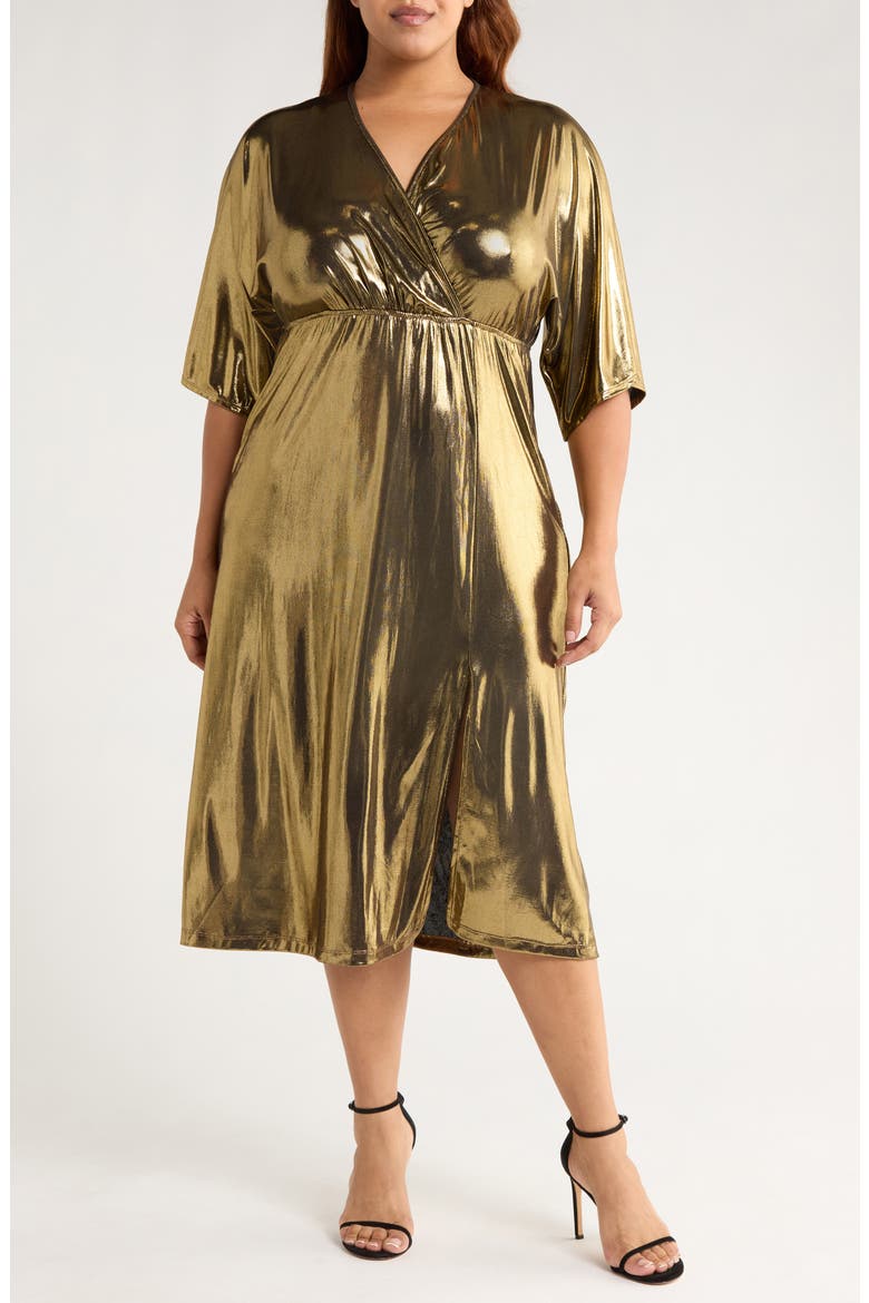 Metallic Dolman Sleeve Midi Dress, Main, color, GOLD