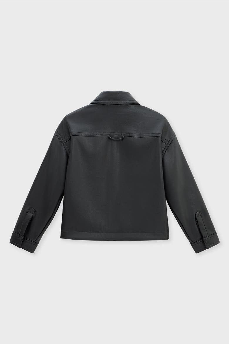 Kids Faux Leather Cropped Shirt, Alternate, color, Black