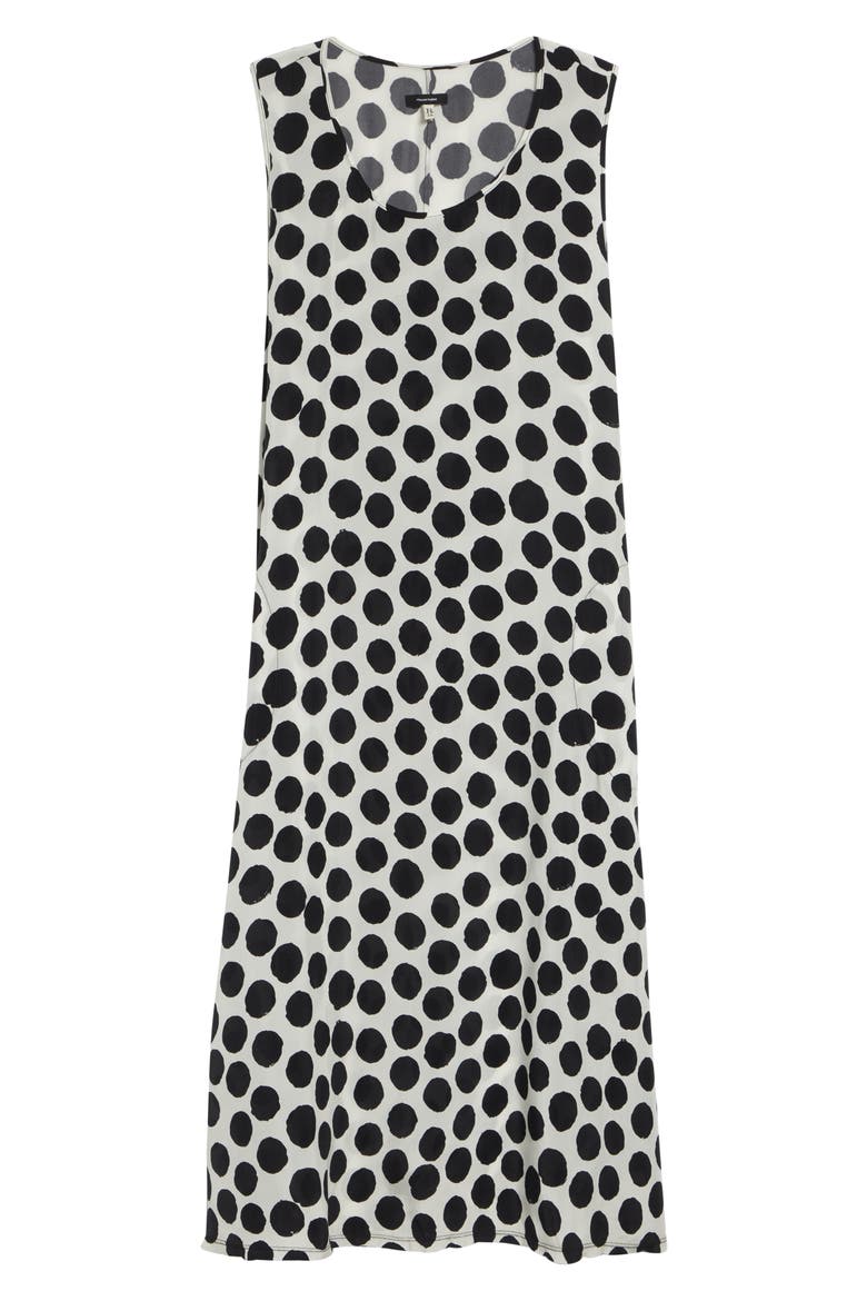 Sleeveless Polka Dot Cupro Midi Dress, Alternate, color, WHITE WITH BLACK POLKA DOT