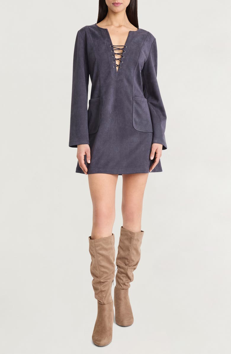 The Good Journey Long Sleeve Faux Suede Minidress, Main, color, Periscope
