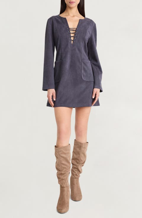 Long Sleeve Faux Suede Minidress