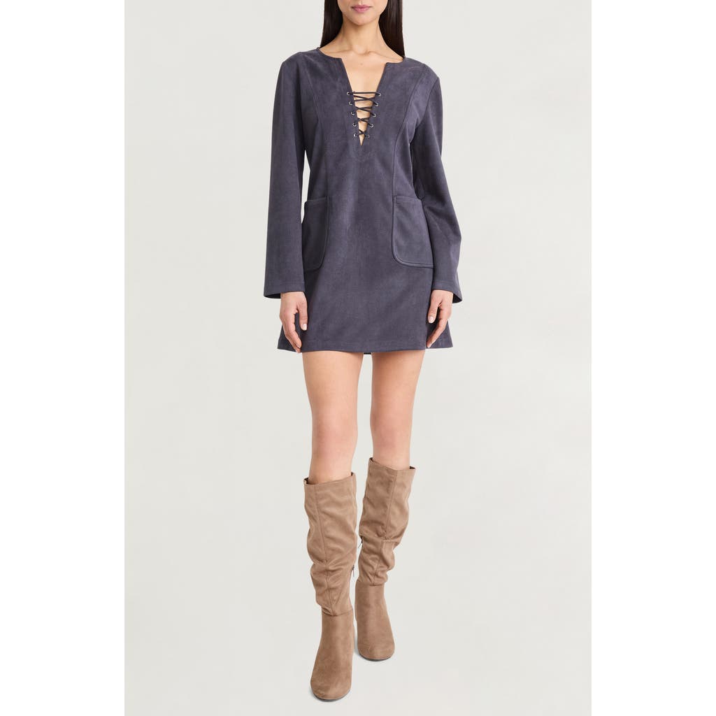 The Good Journey Long Sleeve Faux Suede Minidress In Blue