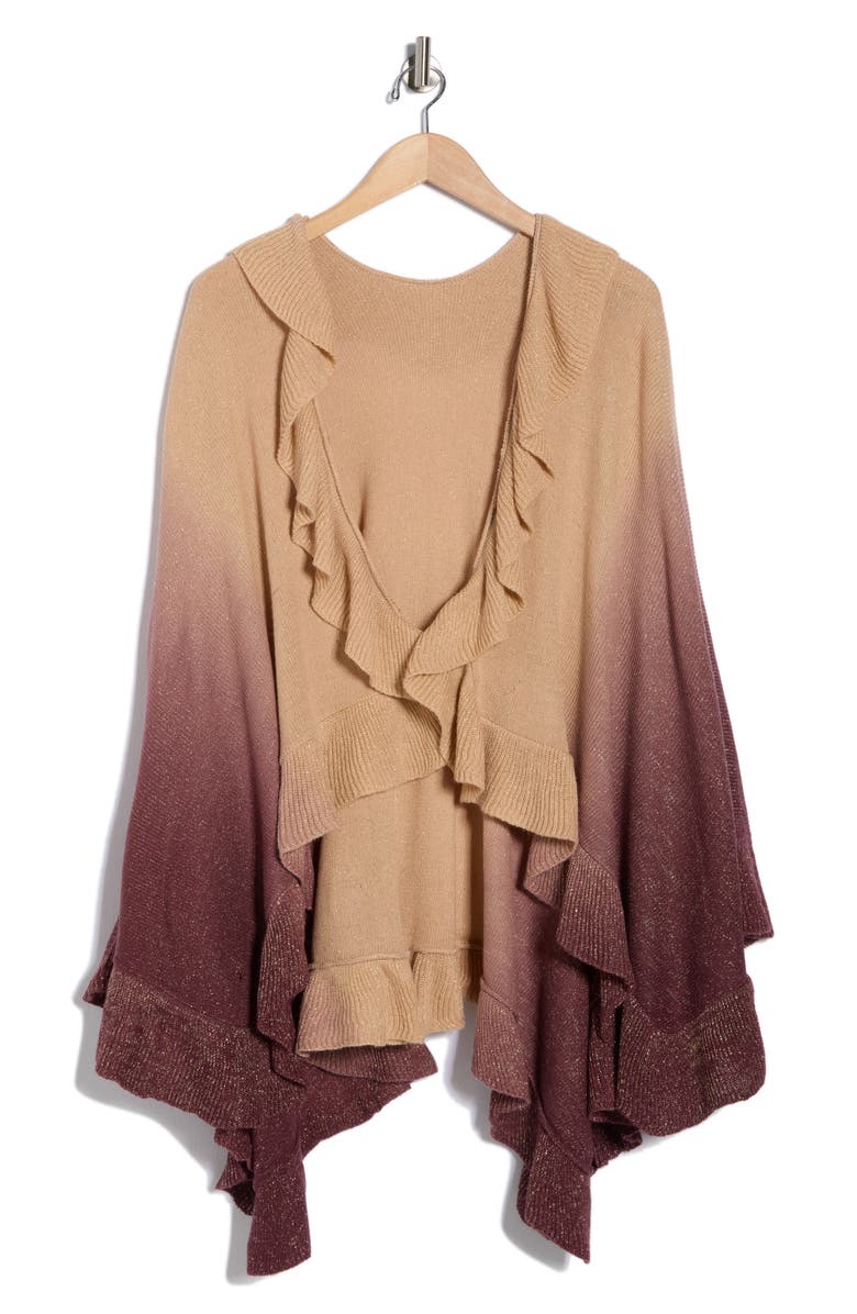 La Fiorentina Ruffle Ruana, Main, color, Camel/ Brown