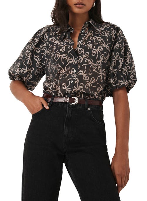 Mint Velvet Bow Print Cropped Shirt In Black