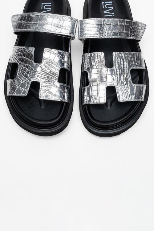 Forever & Always Shoes Loana Leather Slide Sandal In Silver