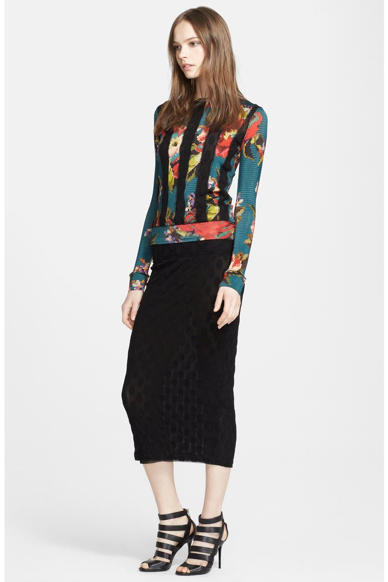 Print Sheer Inset Sweater, Alternate, color, BLUE MULTI