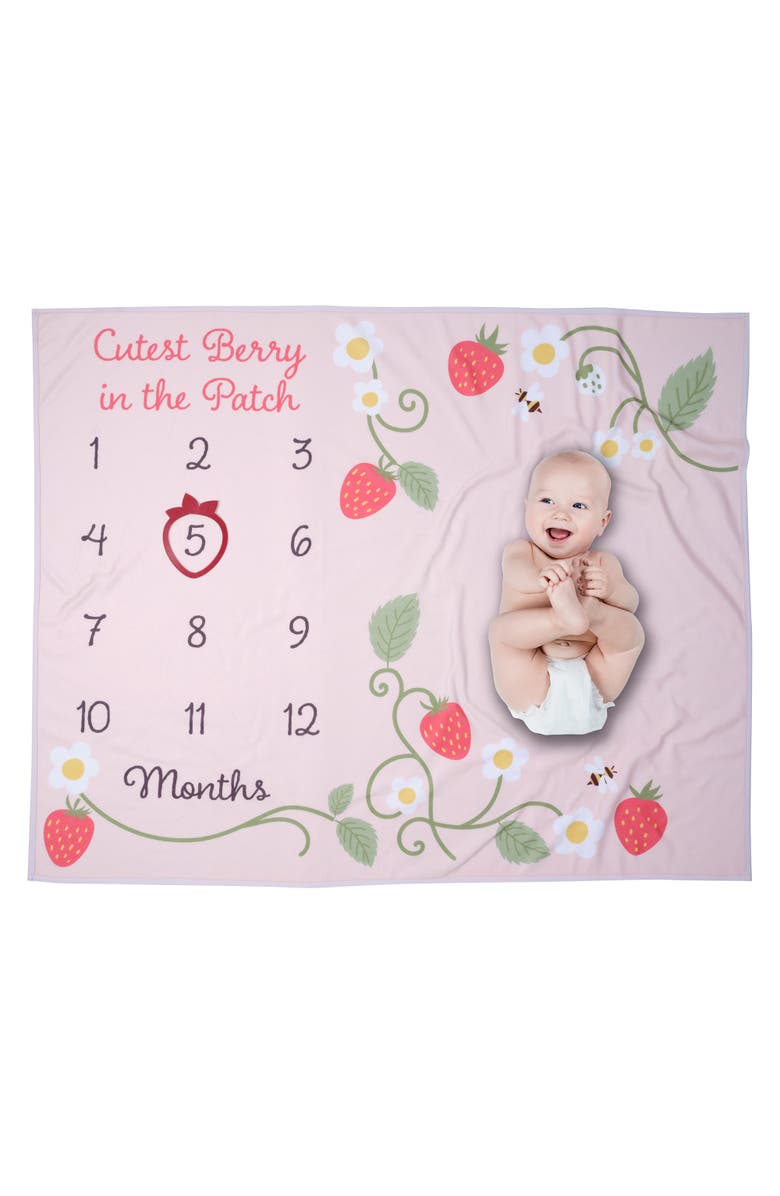Lambs & Ivy Strawberry Patch Milestone Photo Opportunity Fleece Baby Blanket, Main, color, Pink