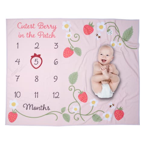 Strawberry Patch Milestone Photo Opportunity Fleece Baby Blanket