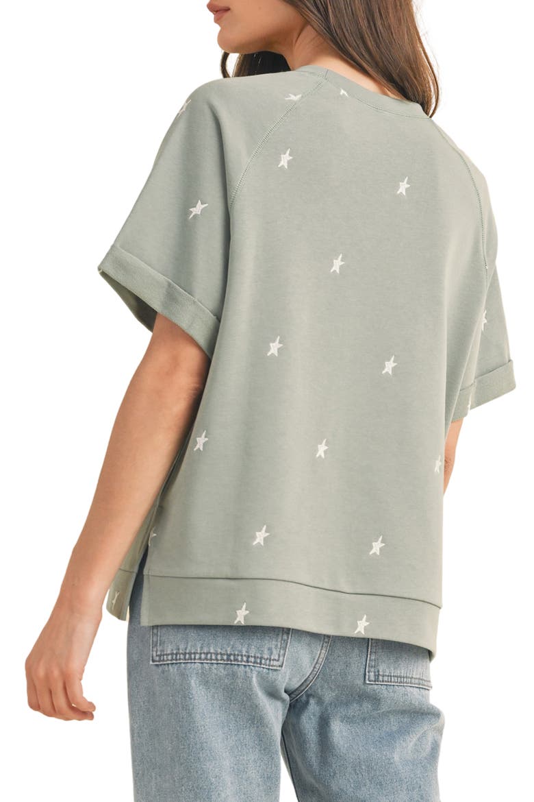 Star Embroidered Boxy Knit T-Shirt, Alternate, color, GREEN/ WHITE