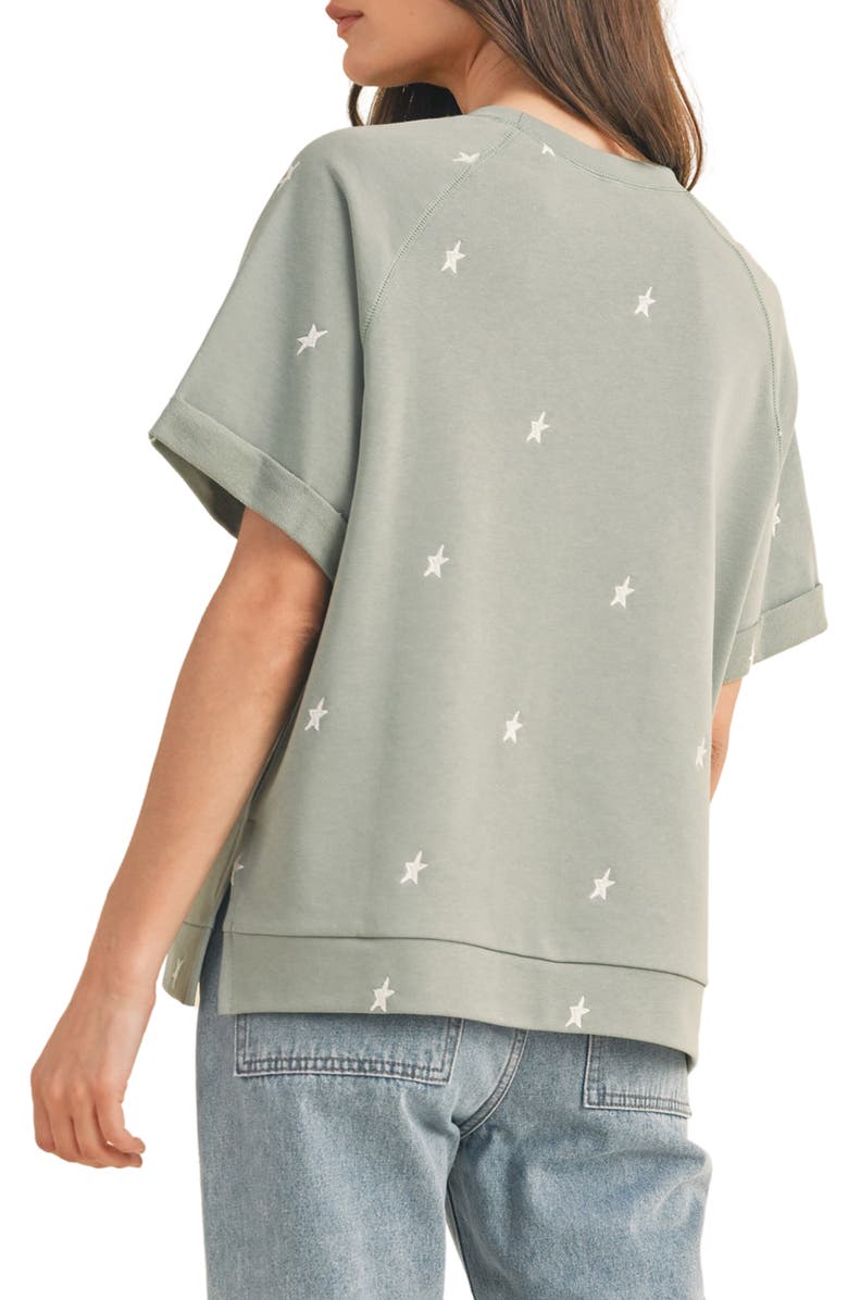 WISHLIST Star Embroidered Boxy Knit T-Shirt, Alternate, color, Green/ White