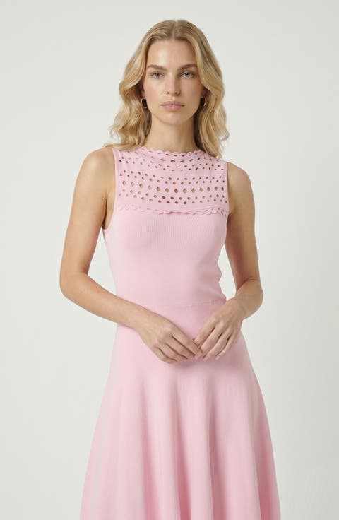 Sleeveless High Neck Eyelet Midi Dress