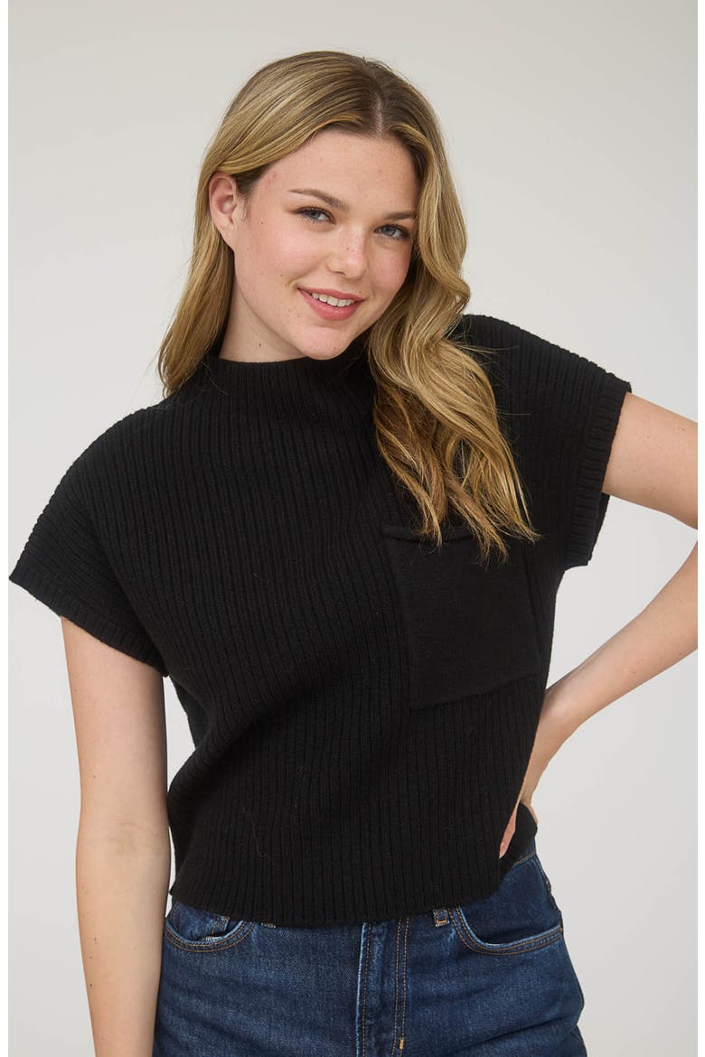 Short Sleeve Mock Neck Sweater, Alternate, color, BLACK