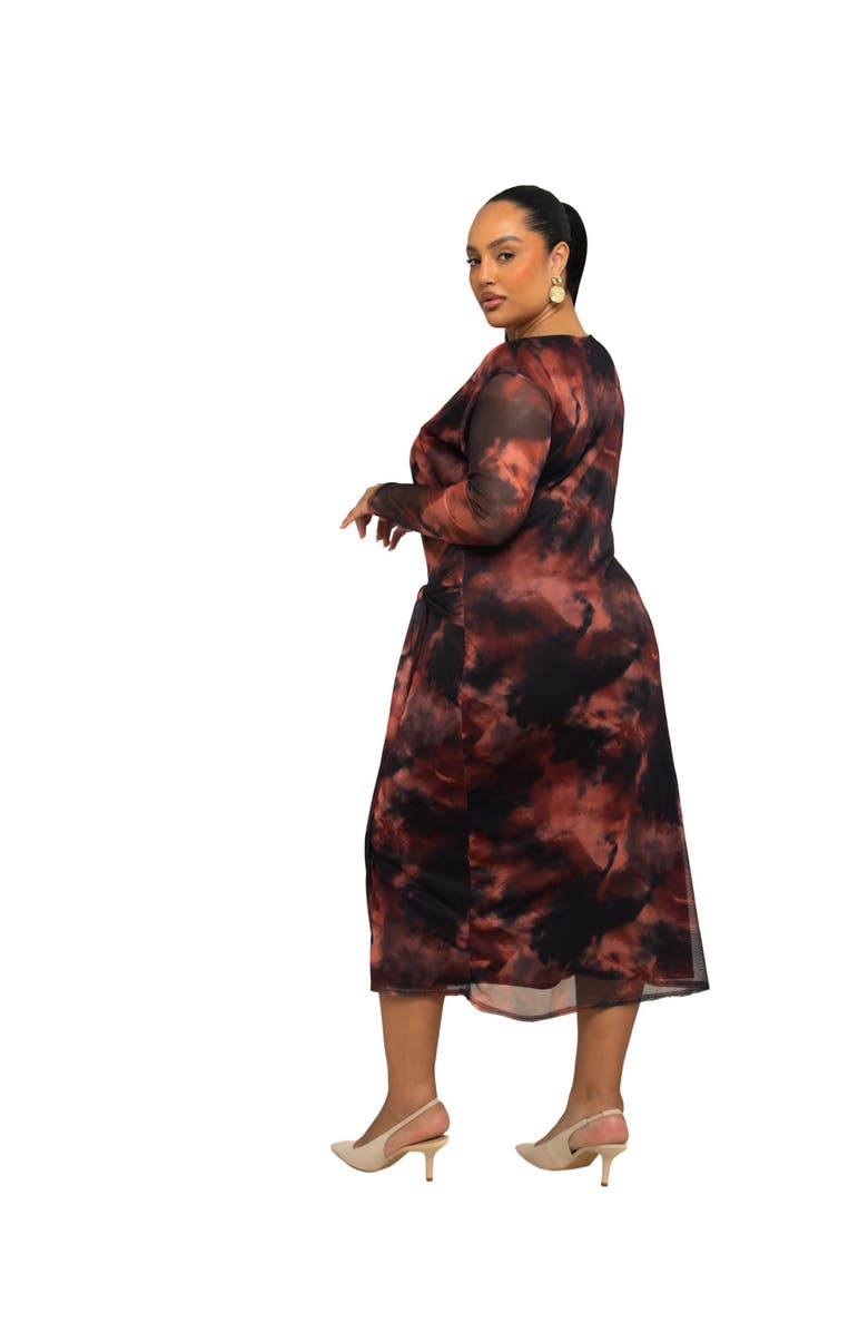 FASHION-SZN CURVE Retro Tie Dye Print Mesh Midi Dress, Alternate, color, Brown